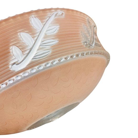 Antique Pink Frosted Glass Ceiling Light Shade Art Deco Leaf & Hobnail Design - Picture 5 of 8